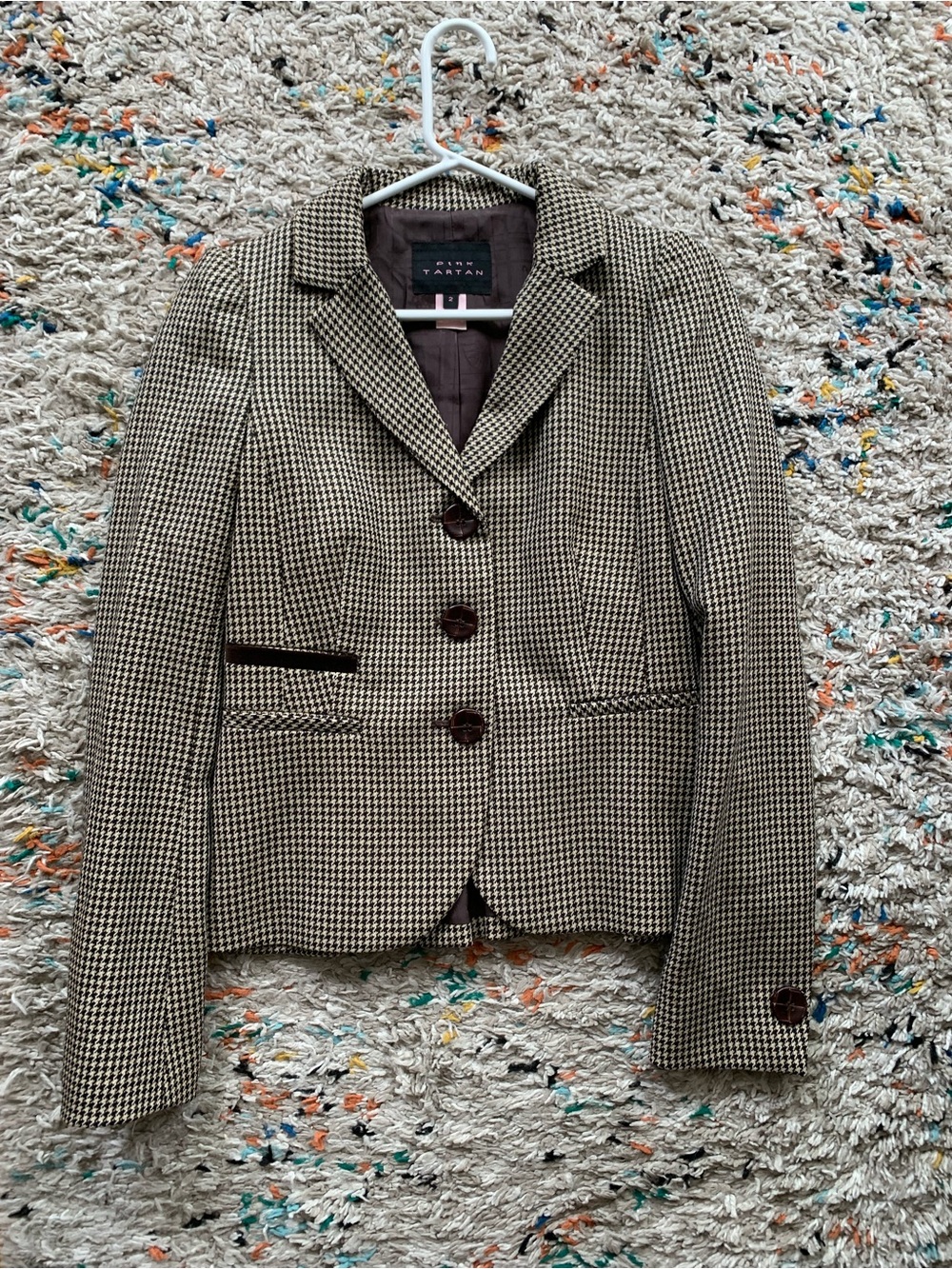 Pink Tartan Brown & Cream Houndstooth Tailored Blazer